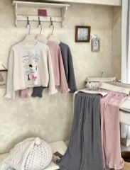 VGU1673 SET ÁO TAY DÀI IN HÌNH - QUẦN DÀI PHỐI BÈO (KEM)