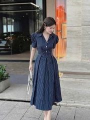 VGU1702 - ĐẦM TAY BỒNG SỌC XANH