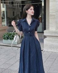 VGU1702 - ĐẦM TAY BỒNG SỌC XANH