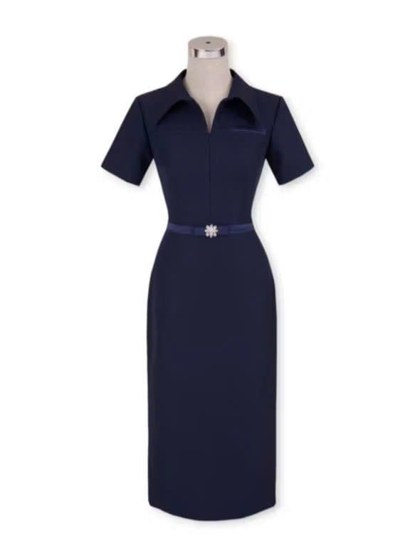 OAK0157 ĐẦM DÀI CỔ SƠMI THANH LỊCH (NÂU)