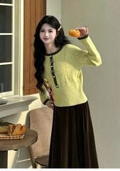 LEN4633 ÁO LEN NƠ TAY DÀI NÚT NGỌC (X.ĐẬU)