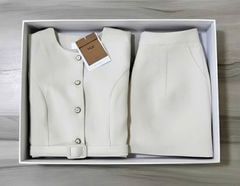 VGU1736 SET VEST TAY DÀI PHỐI ĐAI - QUẦN SHORT (KEM)