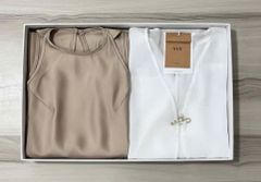 VGU1765 ĐẦM LỤA KÈM KHOÁC + TAG (NÂU)