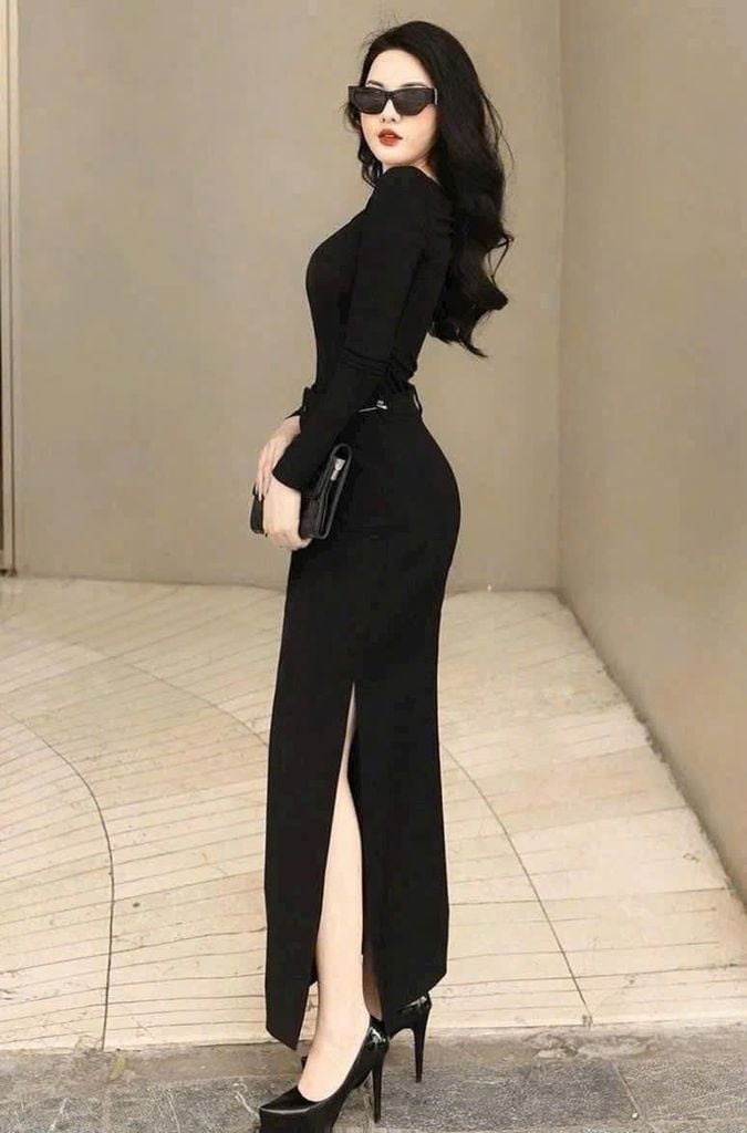 VGU1775 - CHÂN VÁY XẺ TÀ ( VÁY LẺ + KO KÈM NỊT)- MÀU ĐEN