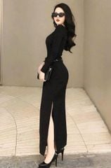 VGU1775 - CHÂN VÁY XẺ TÀ ( VÁY LẺ + KO KÈM NỊT)- MÀU ĐEN