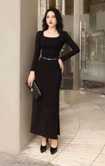 VGU1775 - CHÂN VÁY XẺ TÀ ( VÁY LẺ + KO KÈM NỊT)- MÀU ĐEN