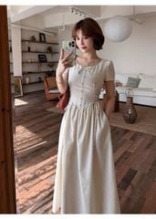 VGU1669 - ĐẦM DÁNG DÀI THẮT DÂY 2 BÊN EO MÀU KEM