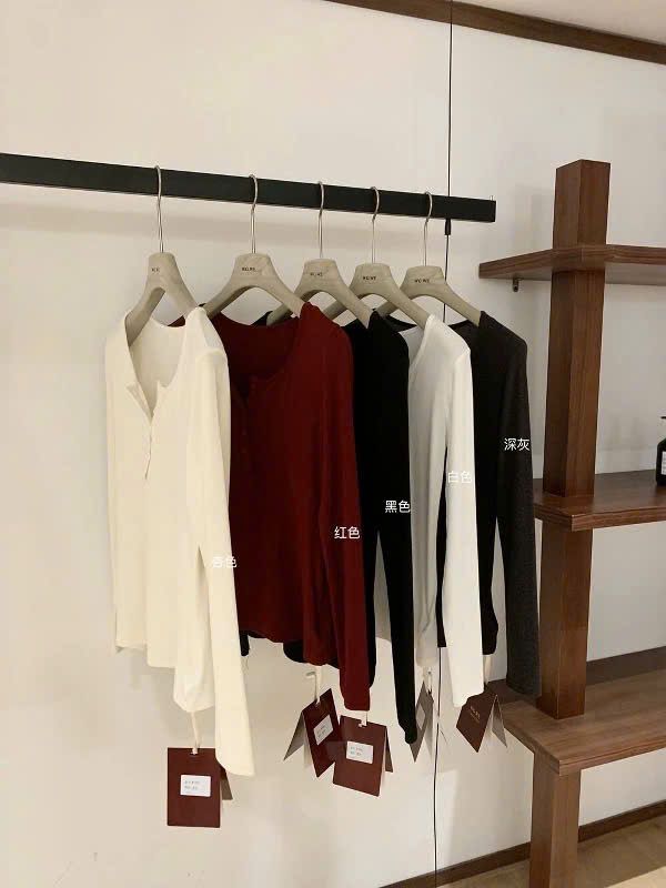 LEN4975 ÁO THUN TAY DÀI PHỐI NÚT WGWE (XÁM)