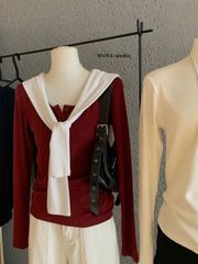 LEN4974 ÁO THUN TAY DÀI PHỐI NÚT WGWE (ĐỎ)