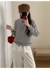 LEN5040 CARDIGAN LEN HOA NÚT NGỌC (ĐỎ)