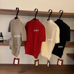 LEN4938 ÁO LEN CỔ LỌ TAY NGẮN (KEM) 8852