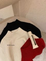 LEN4938 ÁO LEN CỔ LỌ TAY NGẮN (KEM) 8852