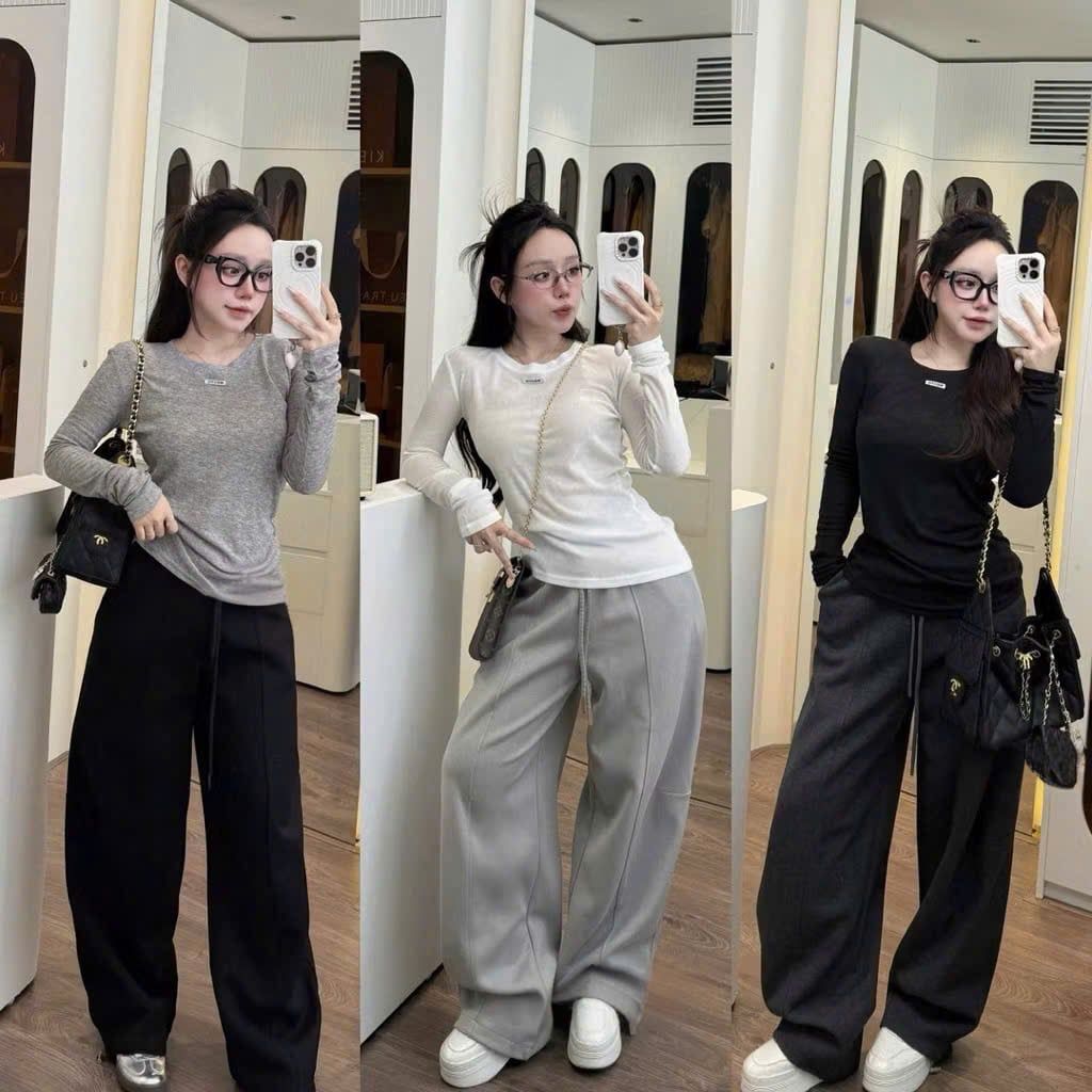 VGU1796 - QUẦN THUN ỐNG RỘNG ỐNG RÚT ( QUẦN LẺ - ĐEN)