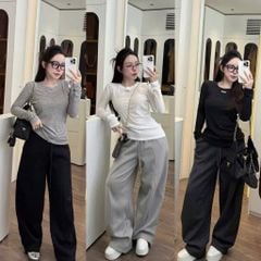 VGU1796 - QUẦN THUN ỐNG RỘNG ỐNG RÚT ( QUẦN LẺ - ĐEN)