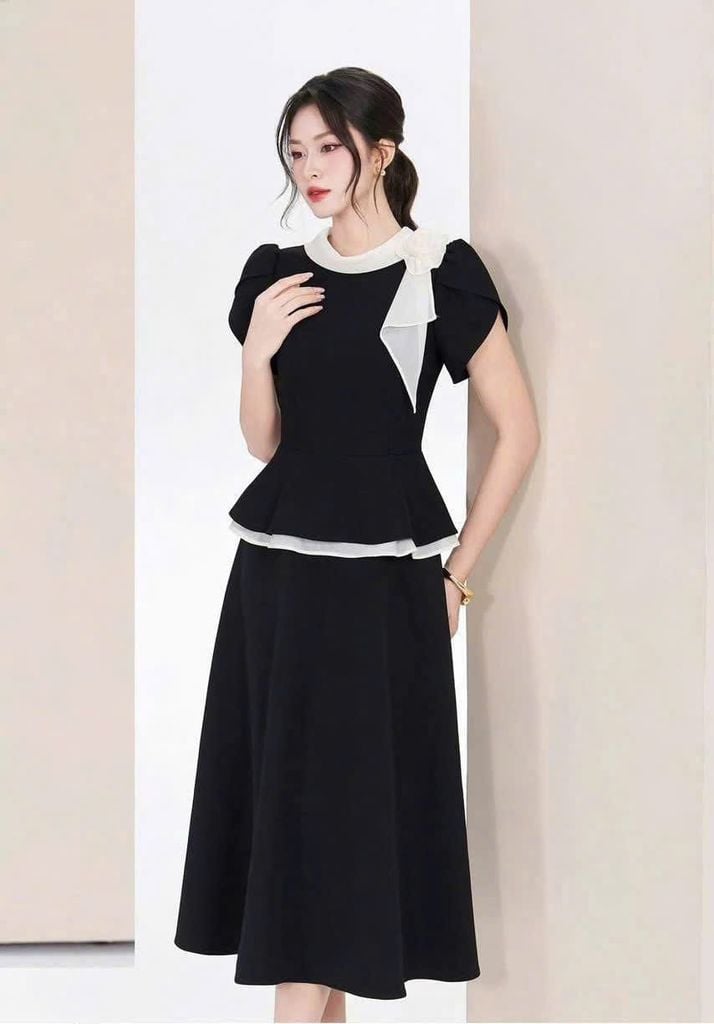 VGU1811 - ĐẦM GIẢ SET DÁNG DÀI- KÈM TAG HOA VOAN