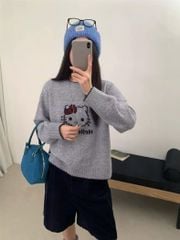 LEN5250 ÁO LEN MÈO KITTY CHẠY VIỀN (XÁM)