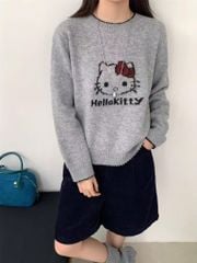 LEN5250 ÁO LEN MÈO KITTY CHẠY VIỀN (XÁM)