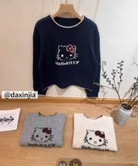 LEN5250 ÁO LEN MÈO KITTY CHẠY VIỀN (XÁM)