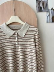 LEN5536 POLO LEN MIN SỌC NÂU