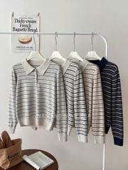 LEN5536 POLO LEN MIN SỌC NÂU