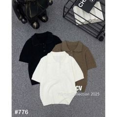 LEN5647 - ÁO LEN TAY NGẮN PHỐI CỔ VIỀN REN 50824 - MÀU ĐEN