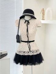 VGU1943 ÁO REN TK CỔ ĐAN DÂY THẮT NƠ (LẺ)