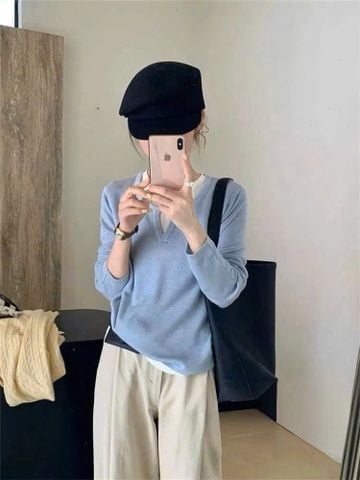 LEN5673 - ÁO LEN TAY DÀI PHỐI LỚP LÓT TRONG 8059 - MÀU X.NHẠT