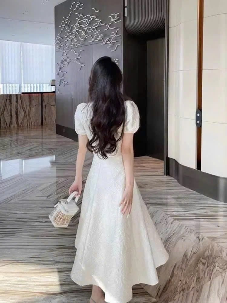 VGU1996 SET ÁO HOA VÂN NỔI TAY PHỒNG - CHÂN VÁY XÒE