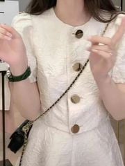 VGU1996 SET ÁO HOA VÂN NỔI TAY PHỒNG - CHÂN VÁY XÒE