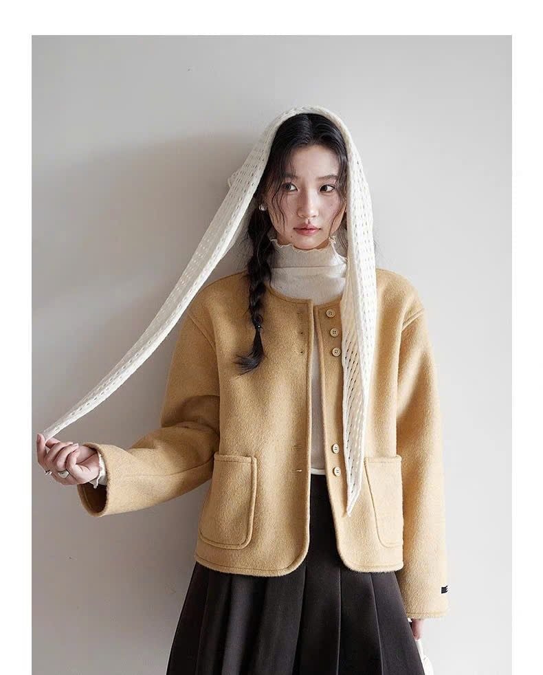 LEN5916 KHOÁC DẠ ÉP PHỐI KHĂN LEN (HỒNG) 5852