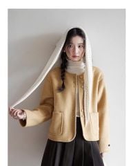 LEN5916 KHOÁC DẠ ÉP PHỐI KHĂN LEN (HỒNG) 5852