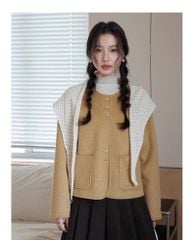 LEN5916 KHOÁC DẠ ÉP PHỐI KHĂN LEN (HỒNG) 5852