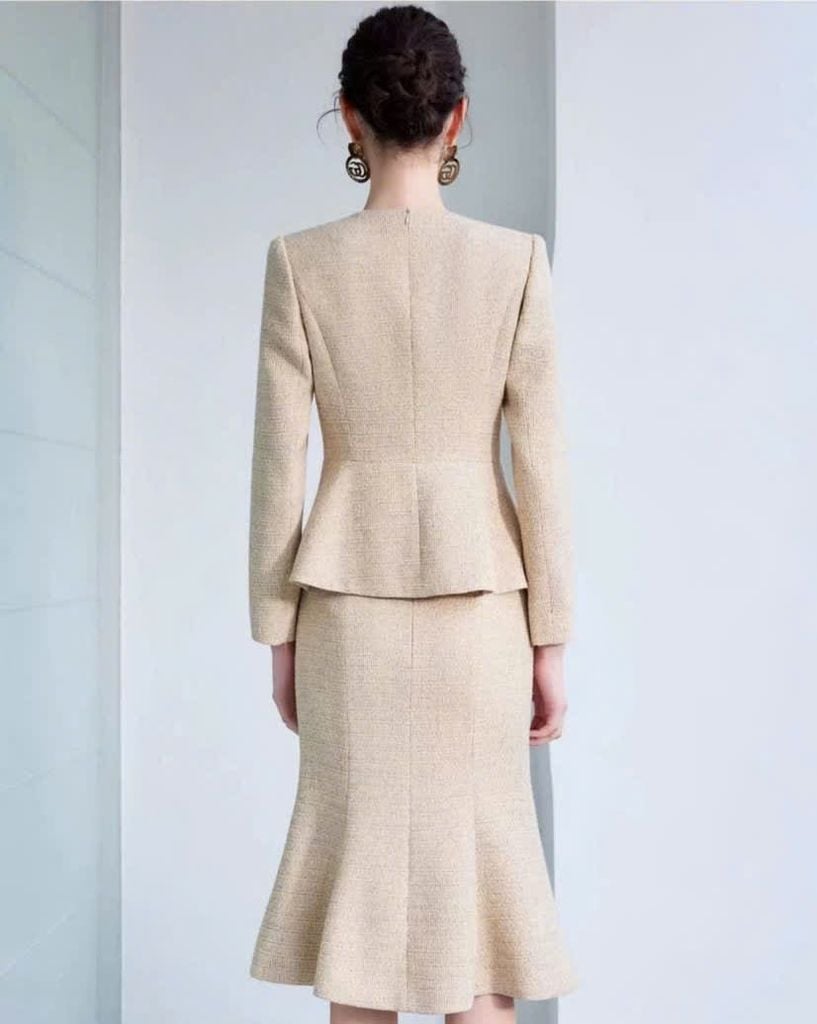 VGU2022 SET ÁO TK TÙNG PEPLUM TAY DÀI - C.VÁY ĐUÔI CÁ LỬNG