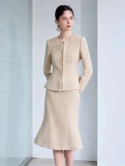 VGU2022 SET ÁO TK TÙNG PEPLUM TAY DÀI - C.VÁY ĐUÔI CÁ LỬNG