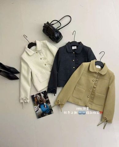 LEN6031 KHOÁC DẠ CỪU VIỀN BÈO CỔ SEN (Vàng ĐẬM) 57859