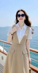 VGU2071 - ĐẦM DÀI CỔ YẾM PHỐI SƠMI TAY NGẮN