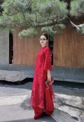 SKY9747 SET ÁO DÀI THÊU H.TIẾT 2TÀ - QUẦN DÀI CAO CẤP (FULL ĐỎ)