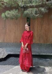 SKY9747 SET ÁO DÀI THÊU H.TIẾT 2TÀ - QUẦN DÀI CAO CẤP (FULL ĐỎ)