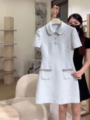 SKY9879 - ĐẦM NGẮN NÚT BỌC - MÀU XANH