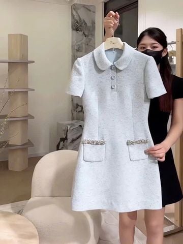 SKY9877 - ĐẦM NGẮN NÚT BỌC - MÀU VÀNG