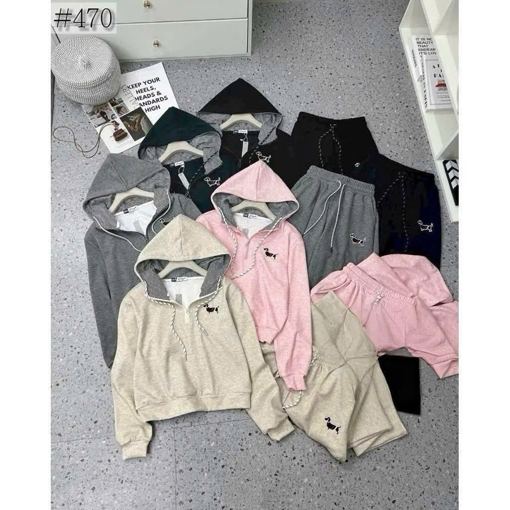 SKY9903 - SET BỘ ÁO KHOÁC THÊU LOGO CÚN + QUẦN DÀI ( MÀU HỒNG)