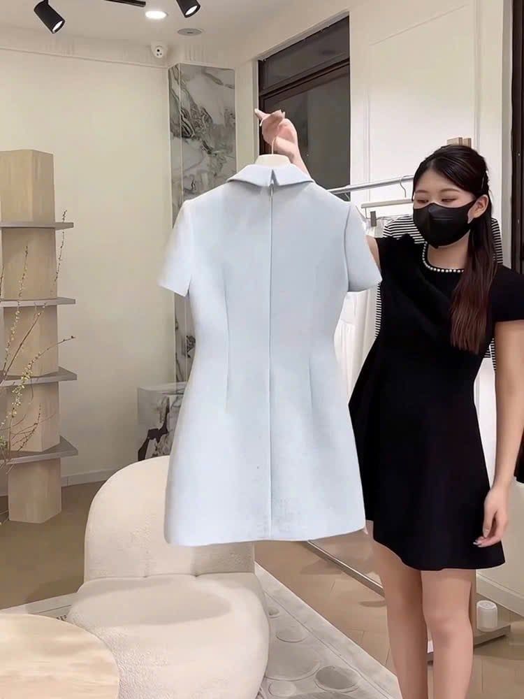 SKY9878 - ĐẦM NGẮN NÚT BỌC - MÀU HỒNG