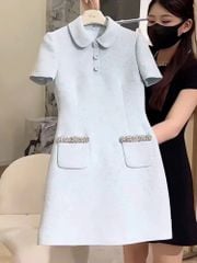 SKY9879 - ĐẦM NGẮN NÚT BỌC - MÀU XANH