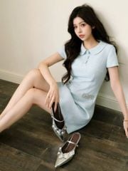 SKY9877 - ĐẦM NGẮN NÚT BỌC - MÀU VÀNG