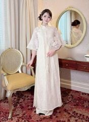 VGU2208 SET ÁO DÀI REN TAY LỠ PHỐI DÂY CHARM CAO CẤP