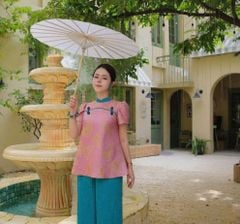 VGU2210 SET ÁO GẤM VÂN NỔI HT BƯỚM - QUẦN XANH