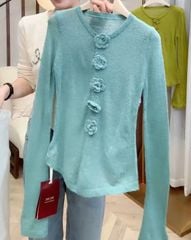 LEN5643 -  LEN MỎNG TAY DÀI  NÚT BẤM HOA 7469 - MÀU XANH LÁ