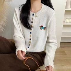 LEN6022 ÁO LEN CÚN NÚT BỌC MÀU (HỒNG) 10057