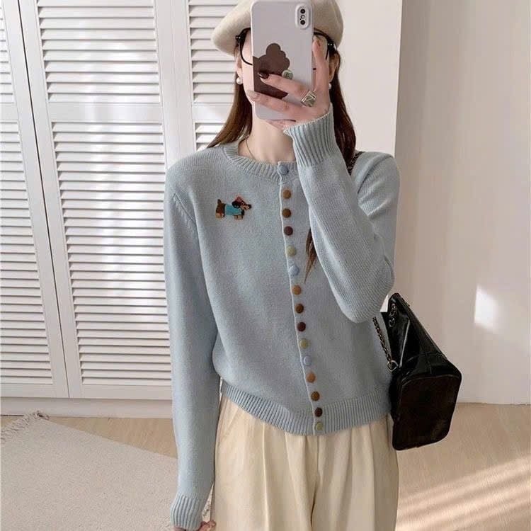 LEN6022 ÁO LEN CÚN NÚT BỌC MÀU (HỒNG) 10057