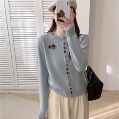 LEN6022 ÁO LEN CÚN NÚT BỌC MÀU (HỒNG) 10057